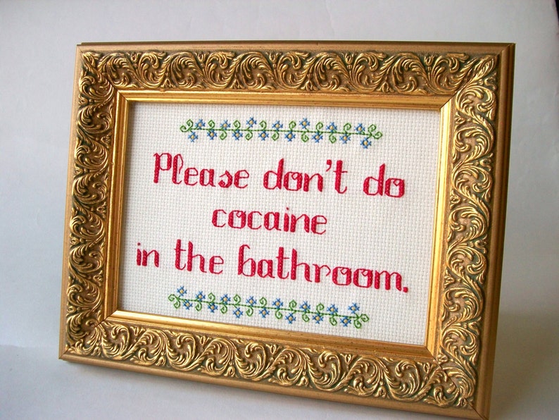 Please don't do cocaine in the bathroom Cross Stitch let people know how not to use your loo image 2