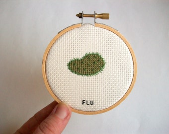 Flu microbe -- germ cross stitch, microbial needlework goodness for science geeks