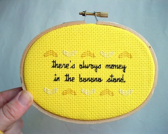 Banana Stand cross stitch -- inspired funny, simple cross stitch, minimalist with lots of bananas