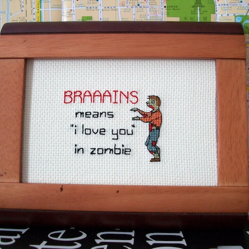 Brains Means I Love You in Zombie Original Funny Cross Etsy