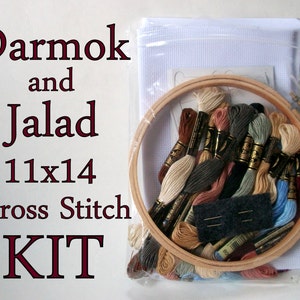 Cross Stitch KIT -- D&J sampler pattern, Shaka edition, with all materials necessary for stitching one 11x14 sampler