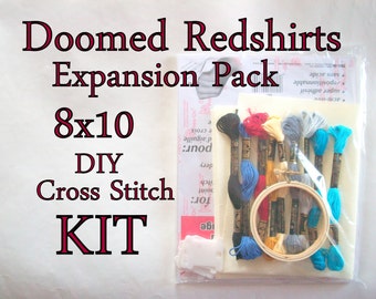 Cross Stitch KIT -- Doomed Redshirts Expansion Pack 8x10, all the shirts you could possibly want on a space voyage