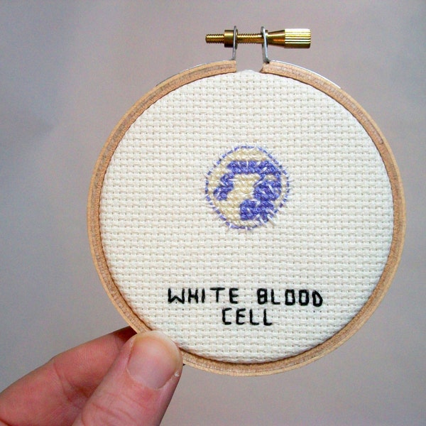 White blood cell cross stitch leukocyte, neutrophil -- medical or science stitchery for lab techs, medical, nurses, doctors, vampires, etc
