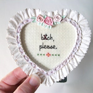 Btch, please cross stitch small framed cross stitch gift for escalating and ending arguments and insult wars, bitch image 1