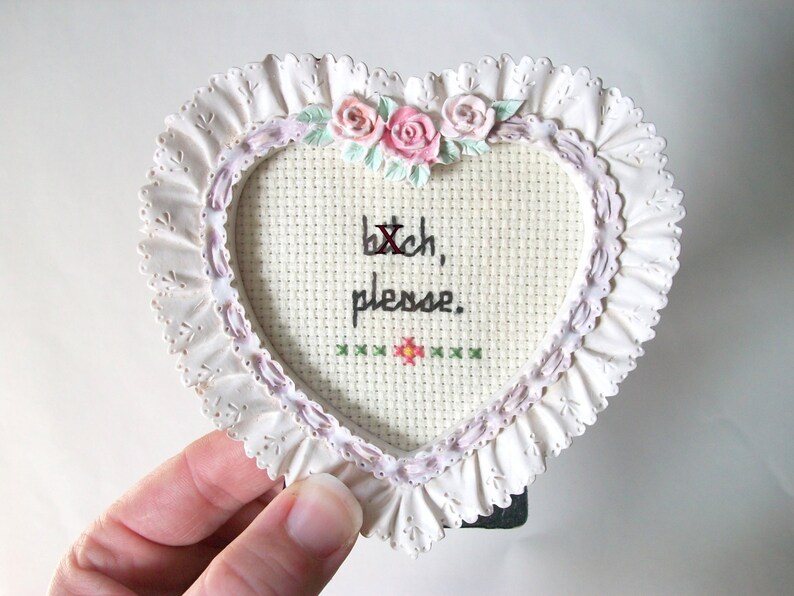 Btch, please cross stitch small framed cross stitch gift for escalating and ending arguments and insult wars, bitch image 1