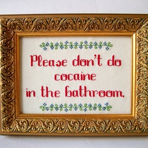 Please don't do cocaine in the bathroom Cross Stitch let people know how not to use your loo image 1