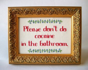 Please don't do cocaine in the bathroom Cross Stitch -- let people know how *not* to use your loo