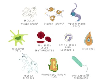 Cross Stitch Pattern -- Common Microbes, set 5