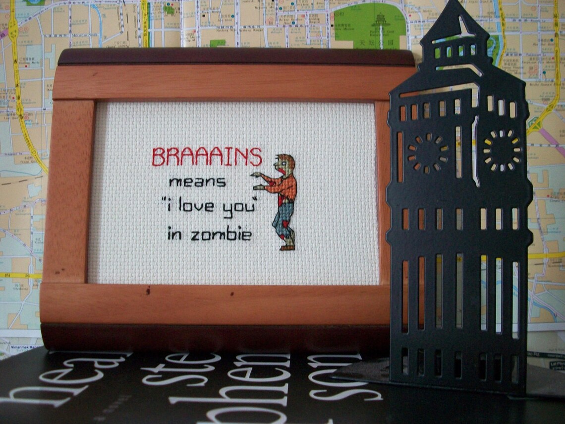Brains Means I Love You in Zombie Original Funny Cross Etsy