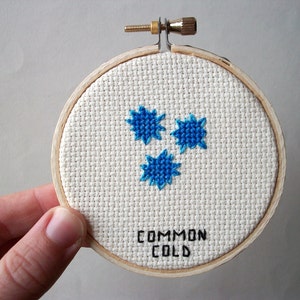 Common cold microbe -- germ cross stitch, microbial needlework goodness for science geeks