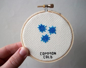 Common cold microbe -- germ cross stitch, microbial needlework goodness for science geeks