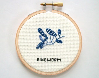 Ringworm microbe -- germ cross stitch, microbe needlework for scientists and other science fans