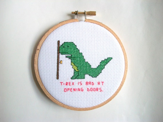 T Rex Ist Schlecht Bei Turoffnung Ausgefullte Kreuzstich Mit Etsy