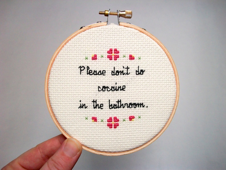 Please don't do cocaine in the bathroom Cross Stitch let people know how not to use your loo image 4