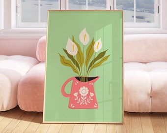 Calla Lilies Print // Botanical wall art, Floral decor, Pink and green decor, Living room, Bedroom decor, Bathroom // A3 A4 A5 8x10 5x7 4x6