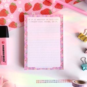 Bloc-notes rose A6 drôle | Jolie papeterie florale pour liste de choses à faire