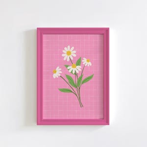 Pink Daisies Print, Bright floral home decor, Dopamine prints for bedrooms, Cute flower illustration wall art | A3 A4 A5 8x10 5x7 4x6 image 7