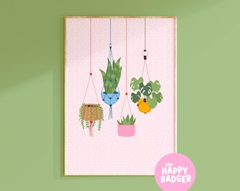 Hanging Plants Print | Colourful Botanical Illustration