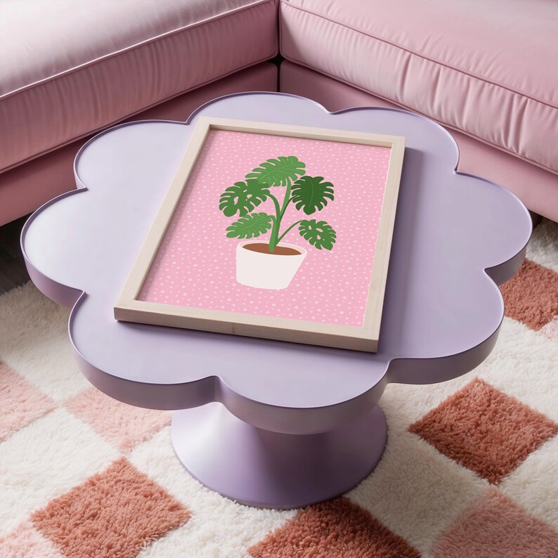 Monstera Print, House plant poster, Colourful bathroom decor, Prints for bedroom, Pink wall art, Gift for plant Mum | A3 A4 A5 8x10 5x7 4x6 image 4