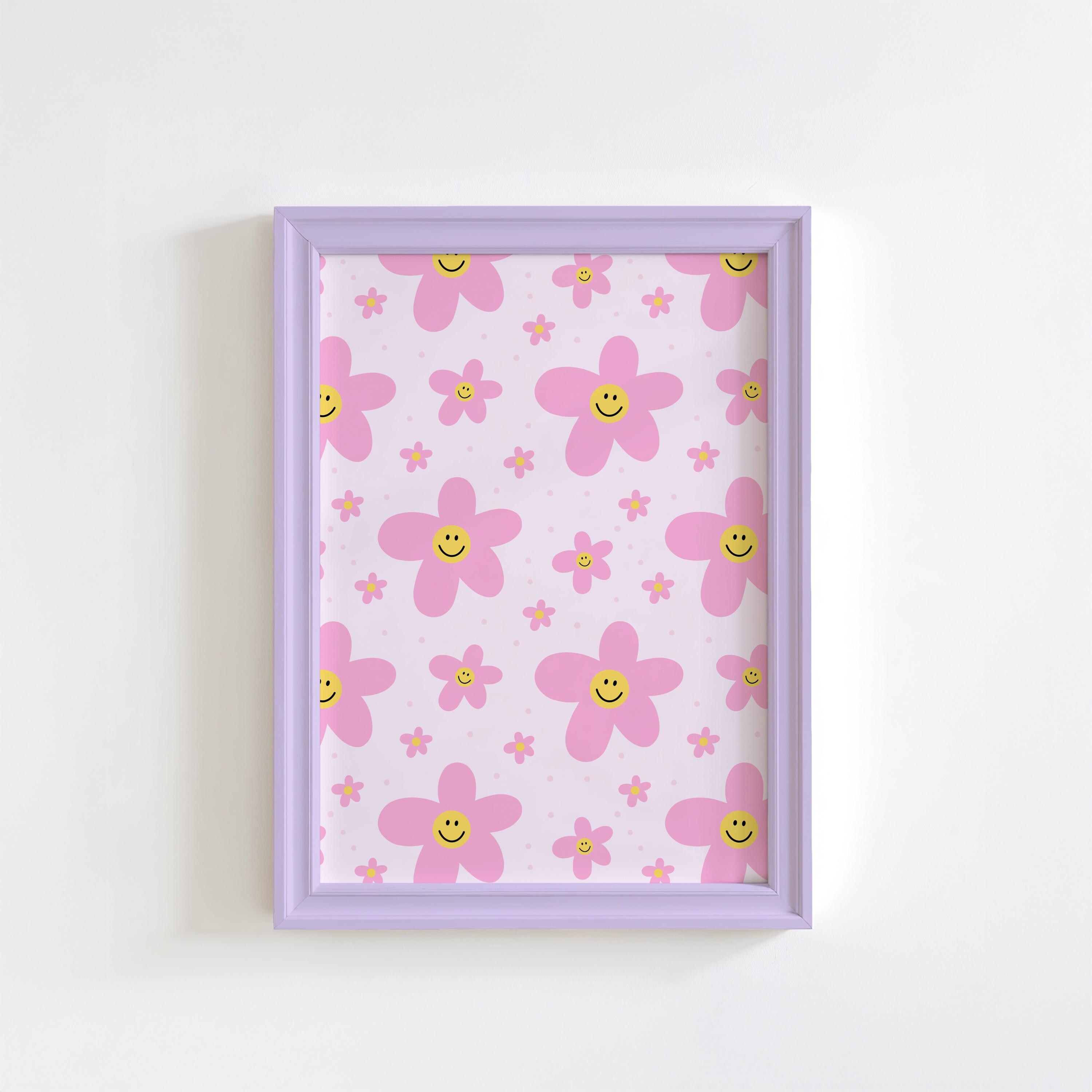 Happy Flowers Print // Retro Flower Pattern, 90s Nostalgia