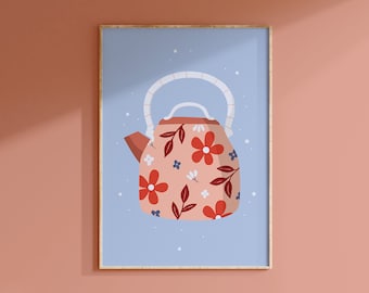 Teapot Print // Cute kitchen decor, Kitchen art, Cuppa tea print, Tea lover gift, Floral wall print, Autumn wall art // A2 A3 A4 A5 8x10 5x7