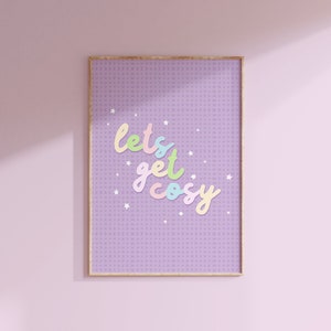 Lets Get Cosy Print // Cosy decor, Purple and cream prints, Gallery wall art, Pastel wall decor, Living room print // A3 A4 A5 8x10 5x7 4x6