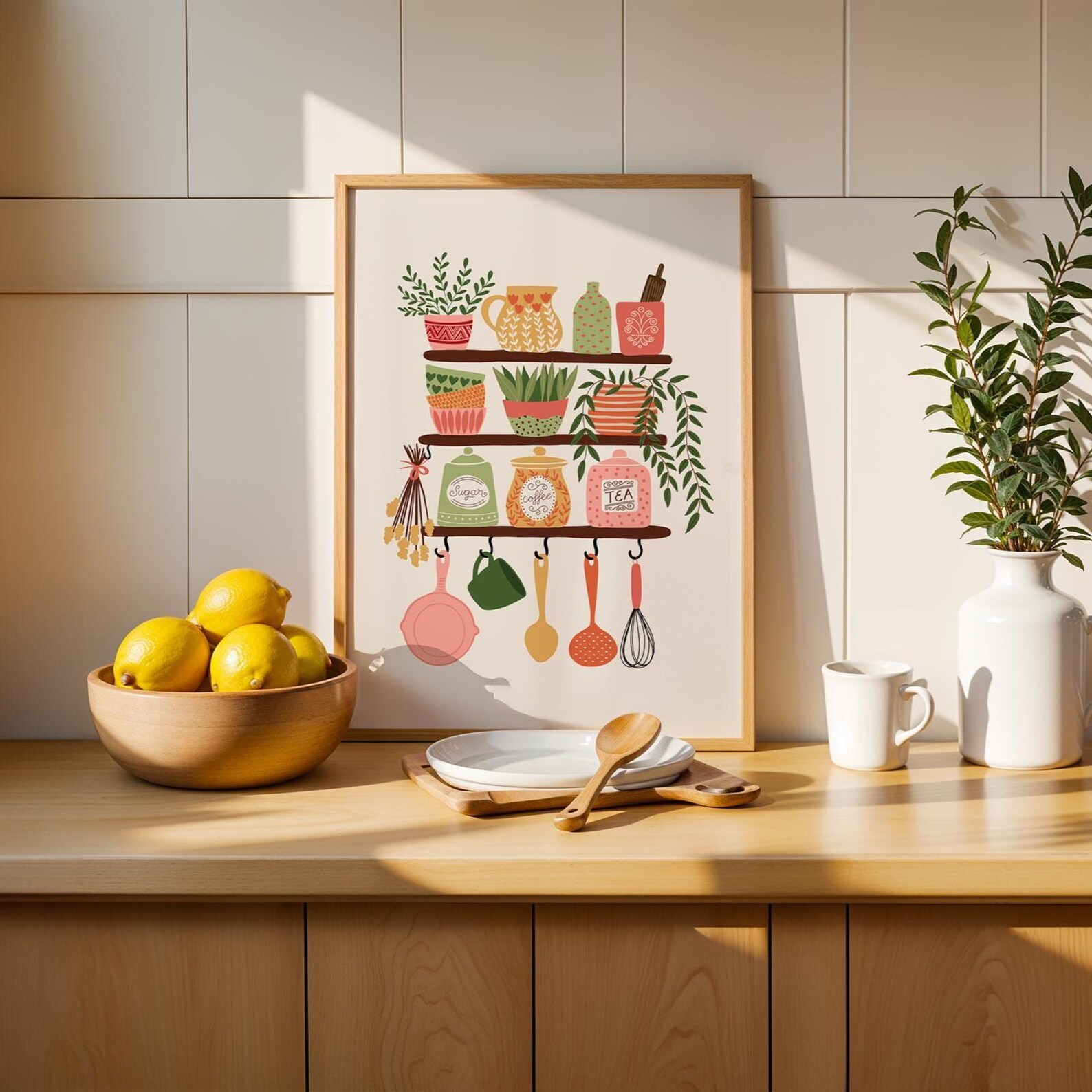 kitchen shelves print colourful kitchen decor,... Kitchen Shelves Print // Colourful Kitchen Decor, Kitchen Illustration ...
