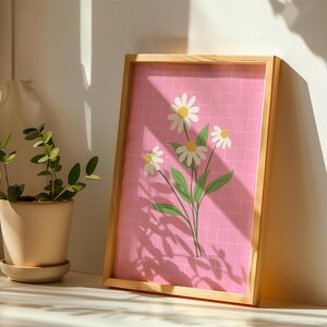 Pink Daisies Print, Bright floral home decor, Dopamine prints for bedrooms, Cute flower illustration wall art | A3 A4 A5 8x10 5x7 4x6 image 4