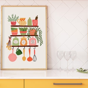 kitchen shelves print colourful kitchen decor,... Kitchen Shelves Print // Colourful Kitchen Decor, Kitchen Illustration ...