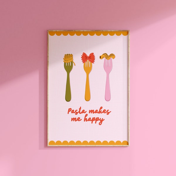 Pasta Zitat Print // Pasta Poster, bunte Küche Poster, Küche Illustration, Food Art Print, Spaghetti Druck // A2 A3 A4 A5 5x7 4x6