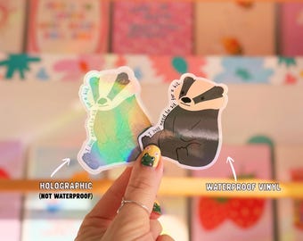 Pegatina de tejón / Solo necesito sentarme un rato / Pegatinas holográficas para portátiles o fundas de Kindle