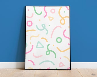 Abstract Squiggle Print // Pastel colour print, Minimalist print, Abstract line art wall print, Bright colourful wall art, A3 A4 A5 8x10 5x7