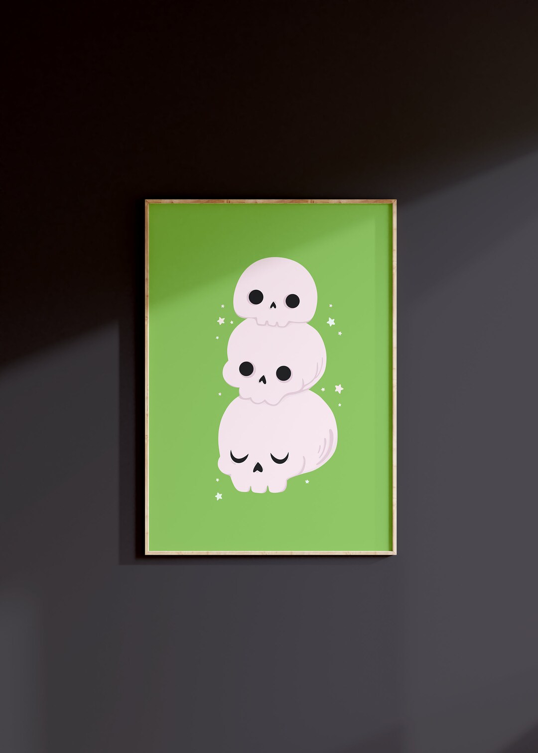 Green Skull Print // Cute Halloween Decor Spooky Print Skeleton Halloween Wall Art Green Skull