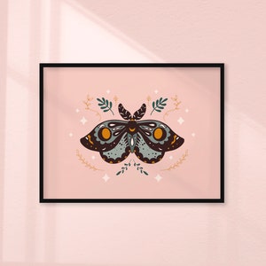 Moth Print // Witchy Boho Neutral Wall Art Decor Poster Illustration Insects Living Room Bedroom Dark Academia // A3 A4 8x10 5x7 4x6