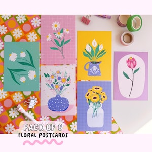 Flower Postcard Pack // Art mural botanique, Pick me up gift, Impressions colorées de cartes postales, Mini-impressions mignonnes, Pack de cartes artistiques et Cartes postales de luxe