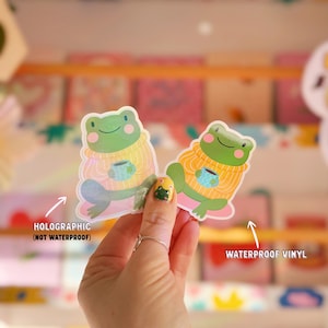 Cute Frog Sticker | Holographic stickers for laptops | Glittery Kindle sticker