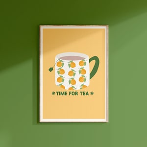 Impression de tasse de thé // Impressions colorées de cuisine, art mural citron, impression de citation de cuisine, affiche de fruits, décoration de cuisine jaune, A3 A4 A5 8 x 10 5 x 7