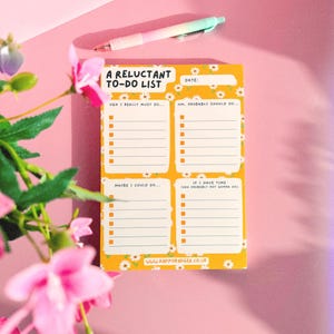 Lustiger Notizblock A5 // Niedliches Blumen Notizblock, Gelber Notizblock, To-do Liste Notizblock, Schulanfang, Schulanfang, Skizzenblock, A5 Liste