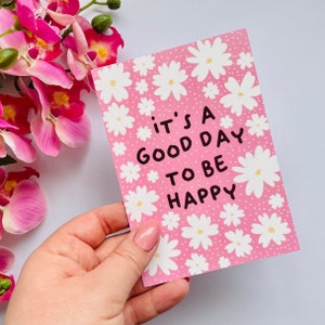 Happiness Quote Postcard // Positive Daisies Floral Flower Illustrated Retro Pick Me Up Gift Affirmation Card Notecard Mini Art Print A6