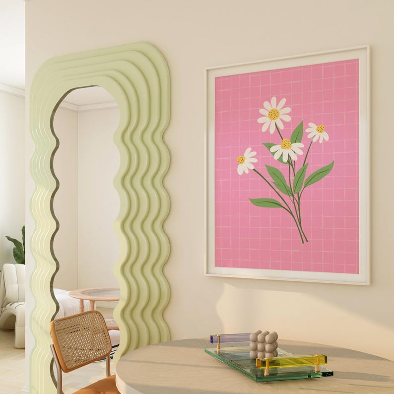 Pink Daisies Print, Bright floral home decor, Dopamine prints for bedrooms, Cute flower illustration wall art | A3 A4 A5 8x10 5x7 4x6 image 5