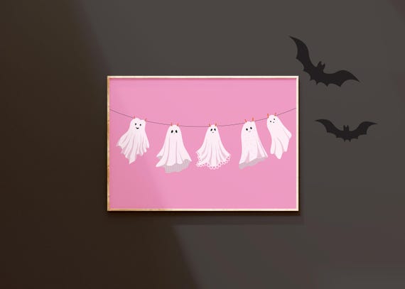 Cute Ghosts Print // Spooky Decor Pink Halloween Decorations Cute Illustration Halloween Ghost Print Wall Art // A3 A4 8x10 5x7 4x6
