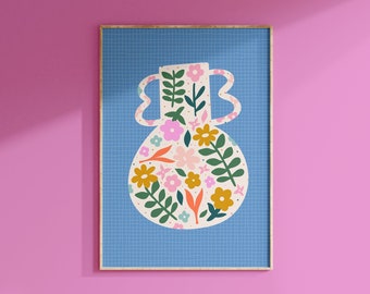 Funky Vase Print // Colourful hallway print, Maximalist wall art, Living room print, Housewarming gift // A2 A3 A4 A5 8x10 5x7 4x6