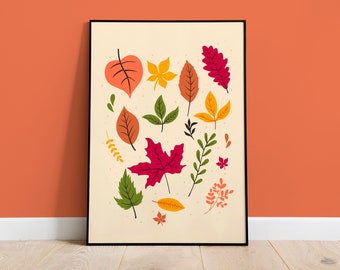 Autumn Leaves Print // Fall leaf print wall art, Autumn decor, Seasonal print, Fall Colors, Autumn aesthetic, A3, A4, A5, 8x10, 5X7, 4x6