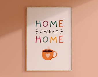 Home Sweet Home Print // Pink wall art, Cute quote print, Pastel wall prints, New home gift, House warming gift // A2 A3 A4 A5 8x10 5x7 4x6