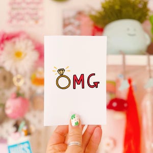 Carte de fiançailles OMG, meilleure amie fiancée, félicitations pour vos fiançailles, carte de mariage drôle, jolie carte de proposition | Carte écologique A6