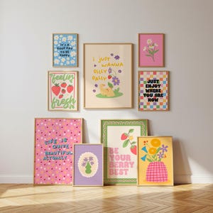 Pink Daisies Print, Bright floral home decor, Dopamine prints for bedrooms, Cute flower illustration wall art | A3 A4 A5 8x10 5x7 4x6 image 6