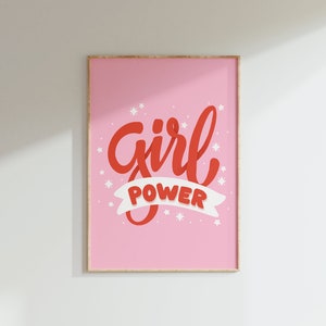 Impresión de Girl Power // Decoración de dormitorio de niñas, impresiones en rosa y rojo, póster con cita positiva, cita de chicas fuertes // A2 A3 A4 A5 8x10 5x7 4x6