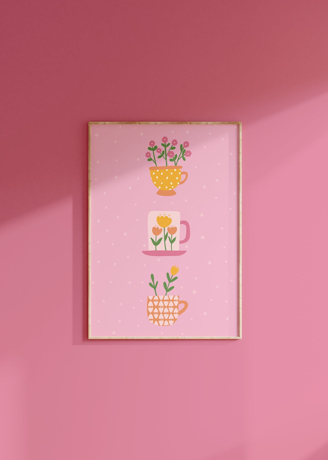 Colourful Mugs Print / Kitsch Wall Decor, Illustration Wall Art, Bright