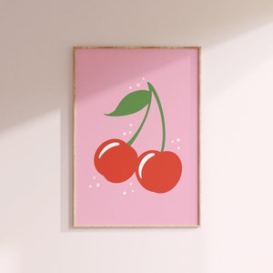 Cute Cherry Print // Cherry wall art, Cute fruit print, 90s nostalgia print, Y2K aesthetic room decor, Pink prints, A3 A4 A5 8x10 5x7 4x6