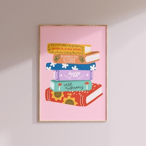 Stack of Books Art Print / Cottagecore decor, Book nook wall decor, Reading gifts, Book Lover gift, Bright poster / A3 A4 A5 8x10 5x7 4x6